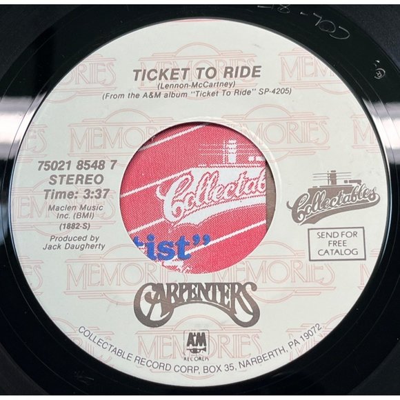 The Carpenters Close to You / Ticket to Ride (Beatles) 45 Pop Reissue VG+/NM - Picture 1 of 4